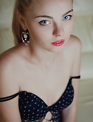 Blond in black lingerie wakes the darkest thoughts