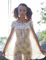 Naughty high-heeled teen wants to get over a stream